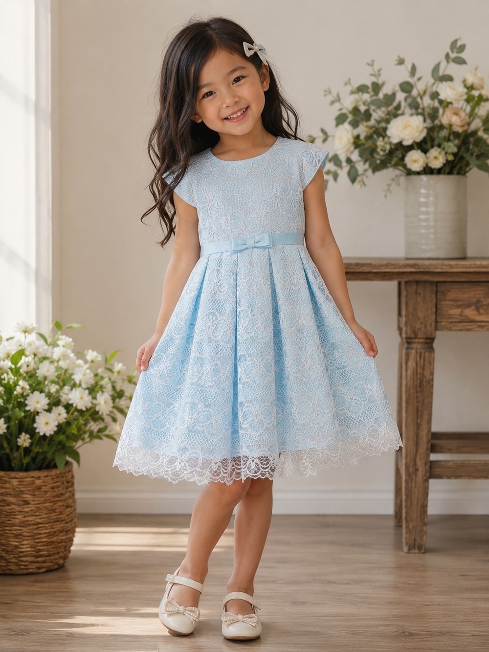 Jona Michelle Girls Blue Lace Party Dress Size 4 Easter Wedding Flower Girl